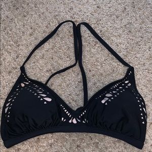 Black and beige swim top